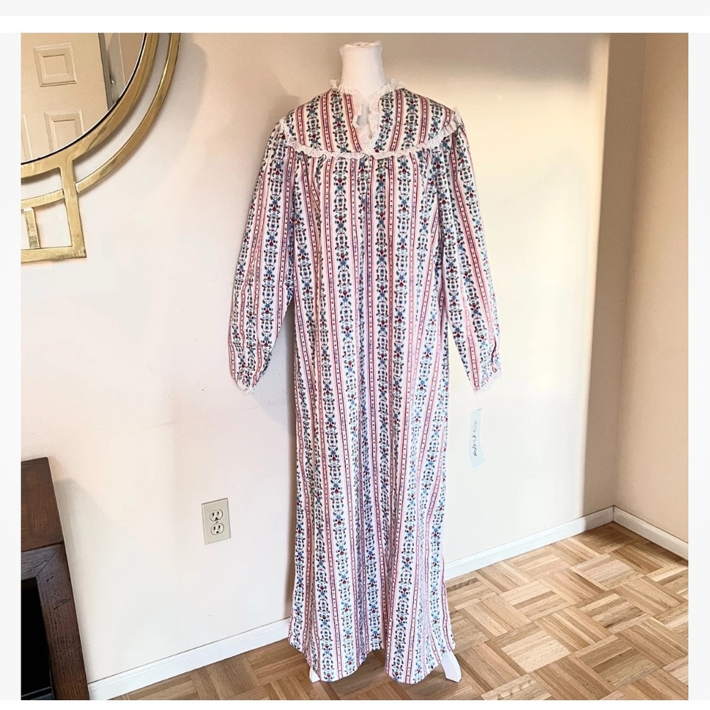 Lanz of Salzburg Women's Floral Nightgown - Red and White Stripe - Picture 3 of 3